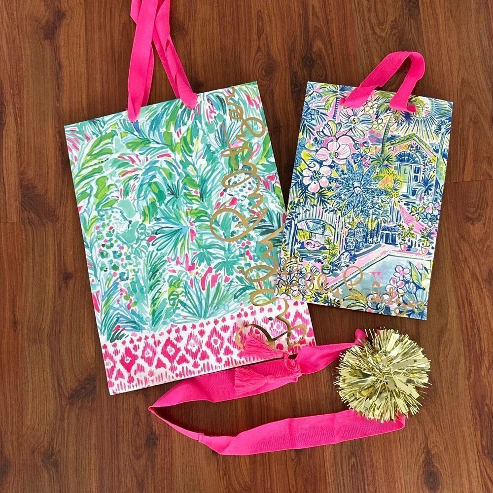 2 Lily Pulitzer shopping bags and bow ribbon
